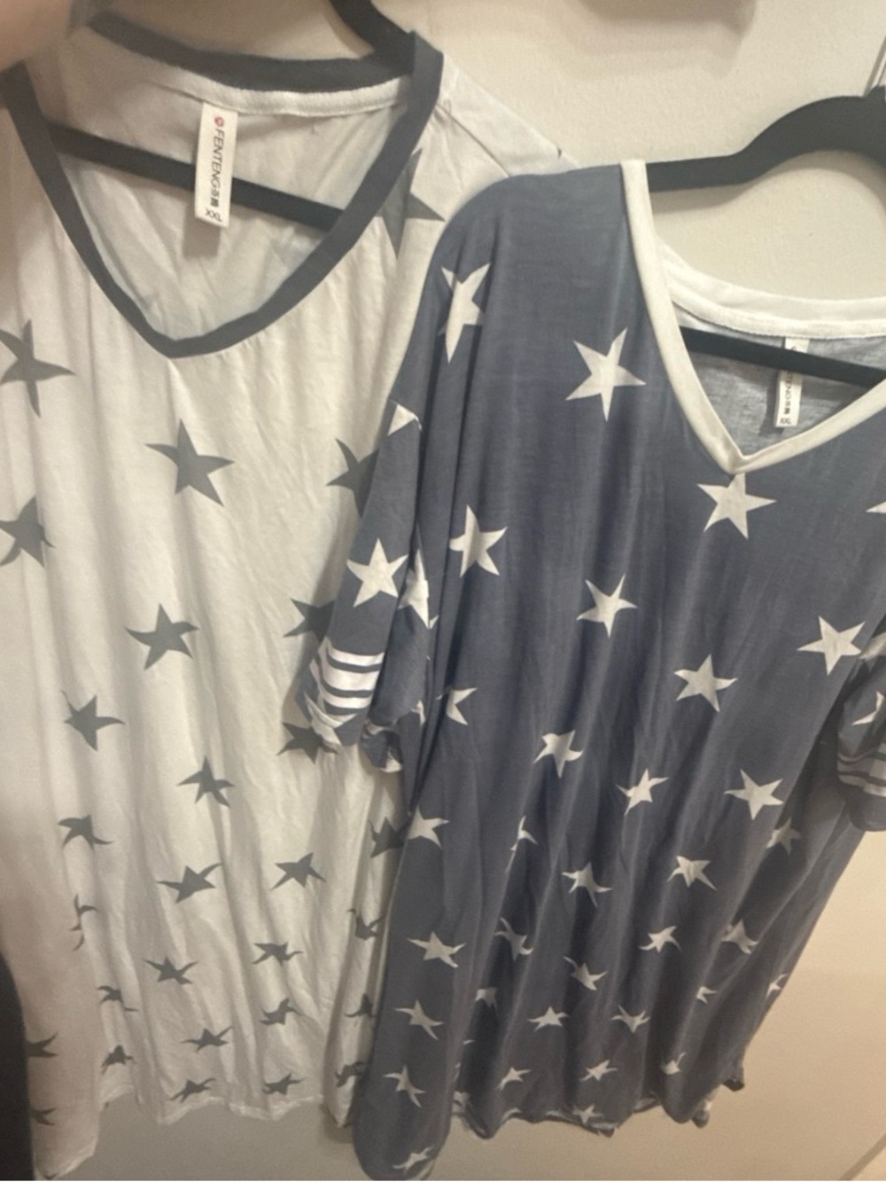 Women's Star Print V-Neck Nightshirt - Blue & White
